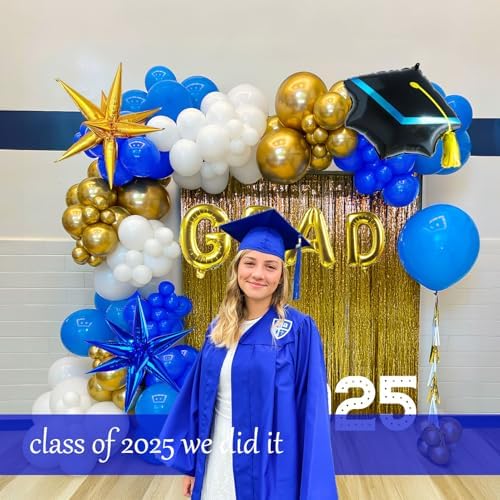Royal Blue and Gold Graduation Balloon Garland Kit 109Pcs