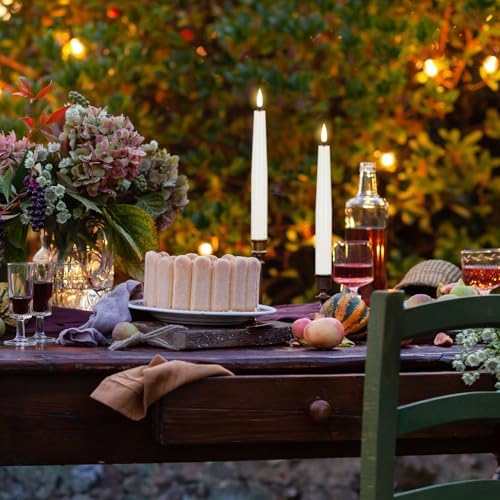 White Flameless Taper Candles 4 Pack Real Wax LED Decor