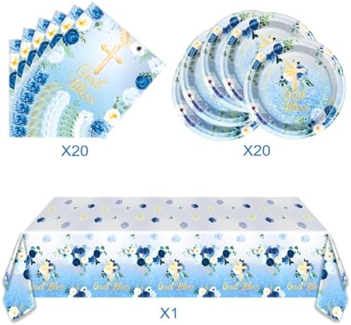 Blue God Bless Tableware Set for 20 Guests