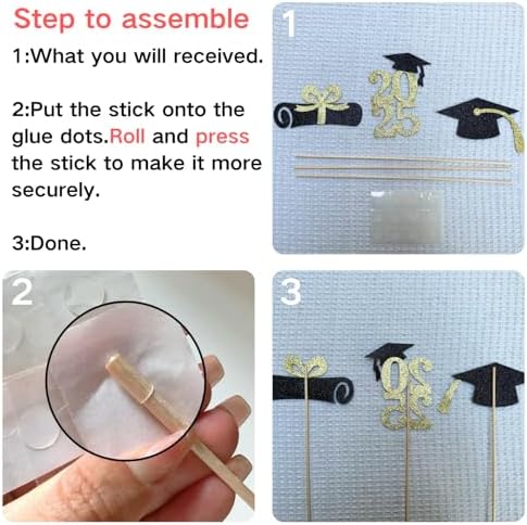 ALISSAR 18-Pack Double Sided Graduation Centerpiece Sticks - Class of 2025 Gold
