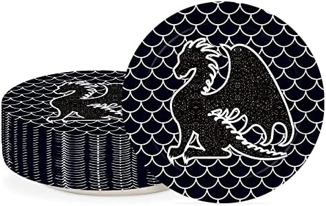 24 Pcs 7 Inch Black Dragon Party Plates