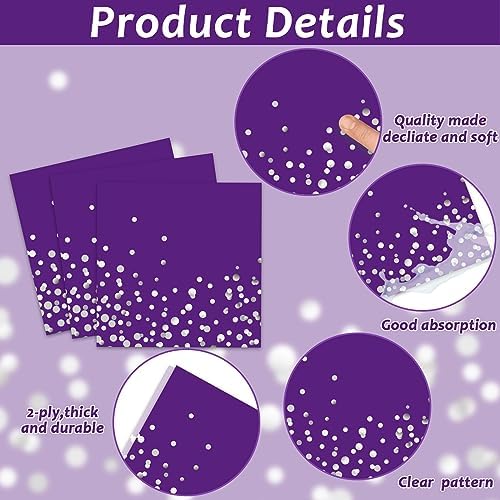 96 Pcs Purple Silver Dot Party Plates Napkins Set for 24 Guests