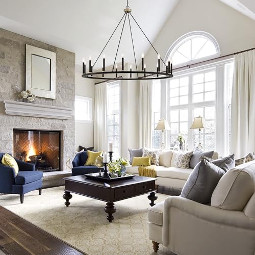 ACROMA 47In Farmhouse 16Light Wagon Wheel Candle Chandelier