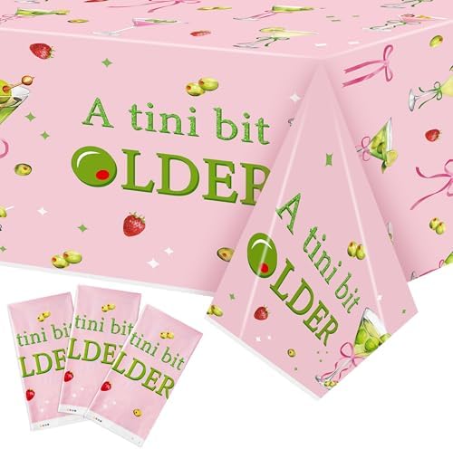 Pink Green Martini Themed Tablecloths 3Pcs