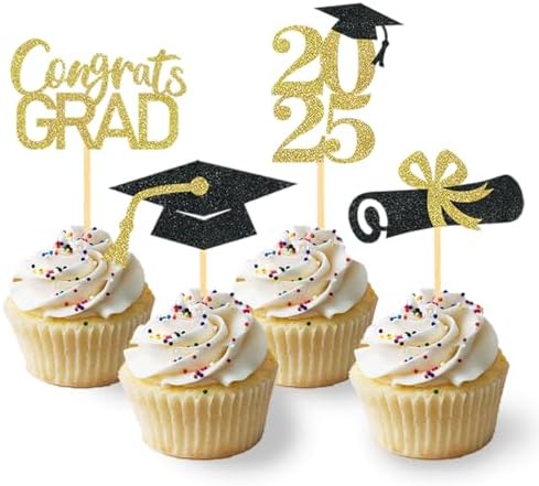 24Pcs Graduation Cupcake Toppers Gold 1