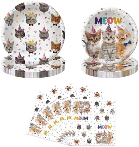 BAIFNEZ Cat Birthday Plates Napkins Set