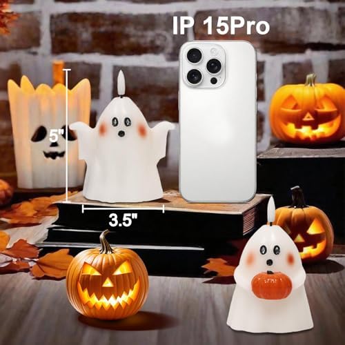 Wondise Halloween Flameless Candles with Timer Spooky Ghost Set