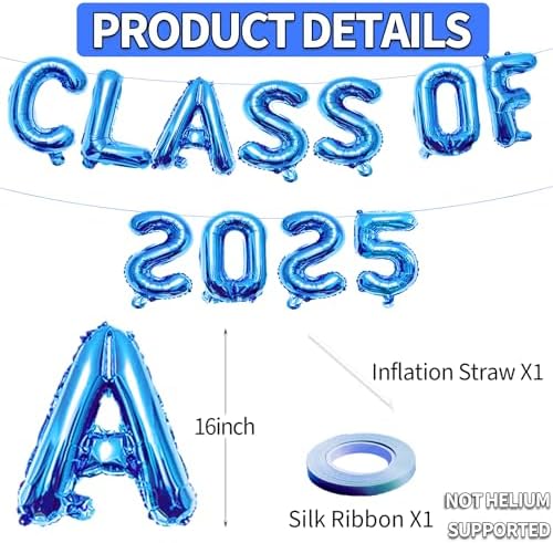 16 Inches Class of 2025 Graduation Balloons Banner Set Blue