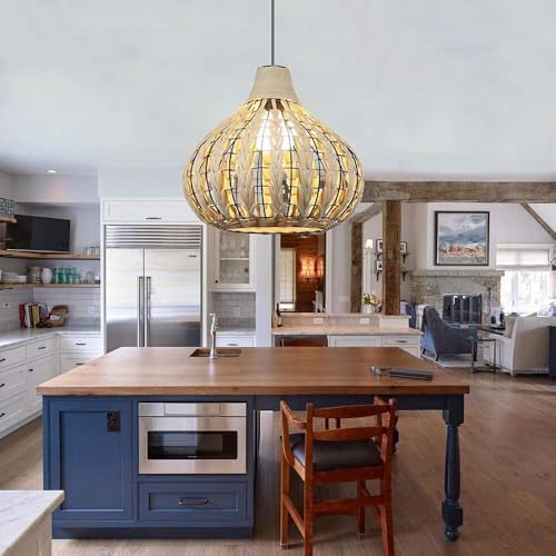 Hand-Woven Rattan Chandelier Pendant Light with Brown Beige Lamp Shade