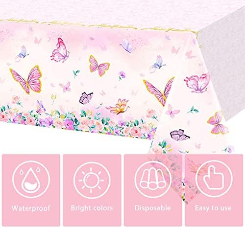3pc Pink Butterfly Tablecloth Birthday Party