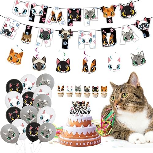 137pcs Cat Birthday Decorations Party Supplies
