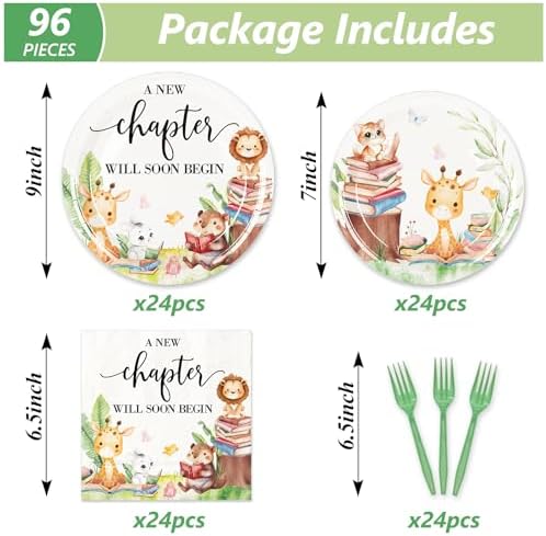 Whaline 96Pcs Storybook Baby Shower Tableware Set
