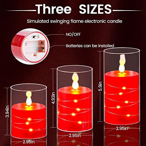 Da by Flameless Candles with Remote Control Set of 3 Red