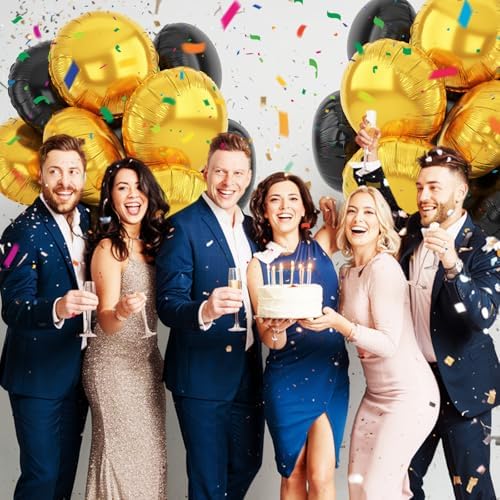 20PCS Black Gold Round Foil Balloons for Celebrations