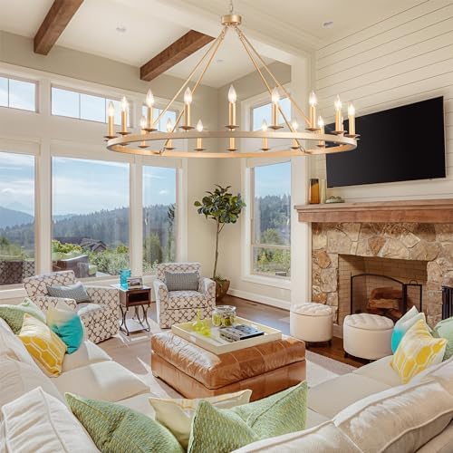 Gold Wagon Wheel Chandelier 48-Inch 20-Light