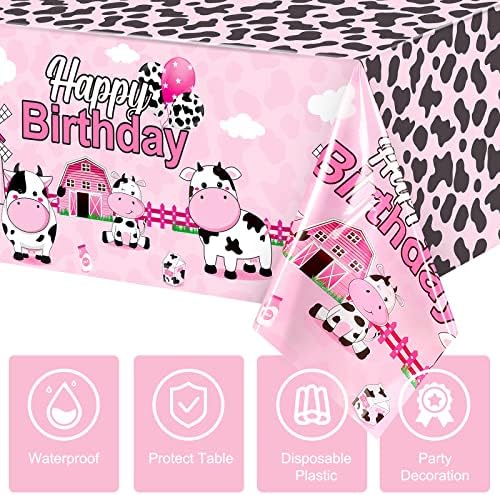 Tiamon 3 Piece Pink Cow Print Tablecloth for Birthday Parties