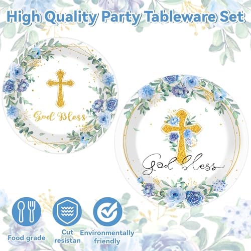 God Bless Baptism Plates Napkins Fork Set for 24 Guests