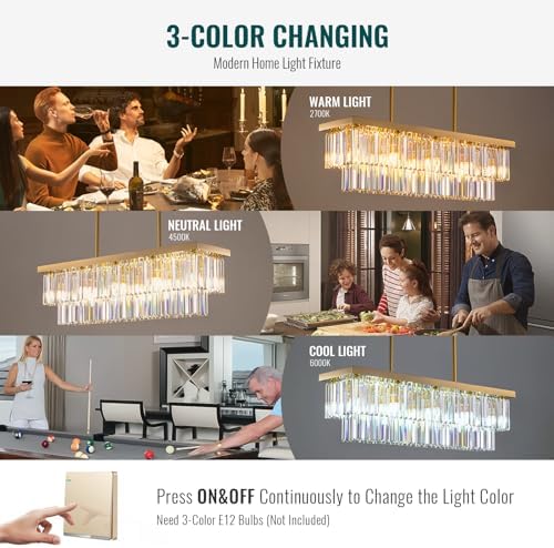 Siljoy 10 Lights Gold Rectangular Chandelier 2 Tiers Crystal Flush Mount Ceiling Light