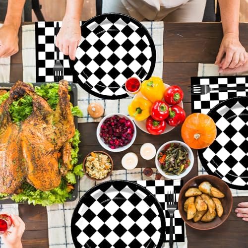 96 Piece Racing Themed Party Set - Checkered Tableware