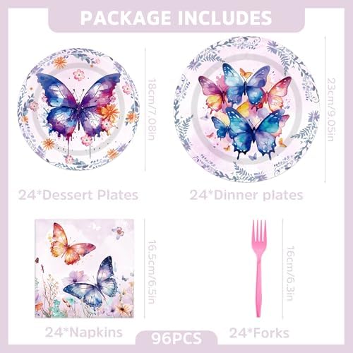 Butterfly Plates Napkins Forks Set 24 Guests