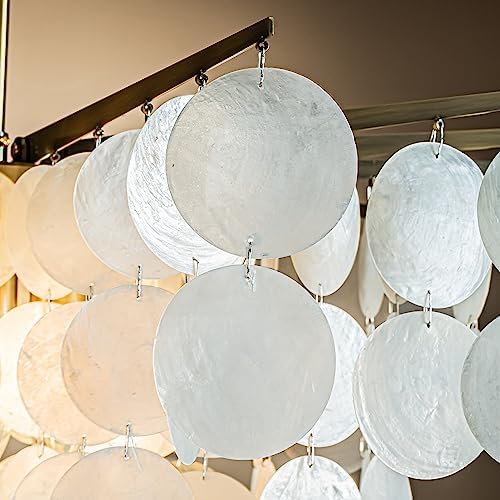 6 Light 30 Inch Coastal Capiz Shells Chandelier with Antique Gold Metal