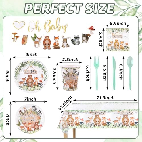 142PCS Woodland Baby Shower Tableware Set for 20 Guests