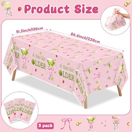 Pink Green Martini Themed Tablecloths 3Pcs