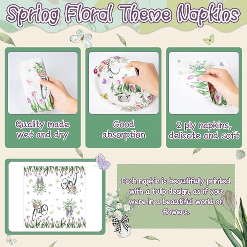 Spring Tulip Party Tableware Set - 96Pcs Plates Napkins Forks