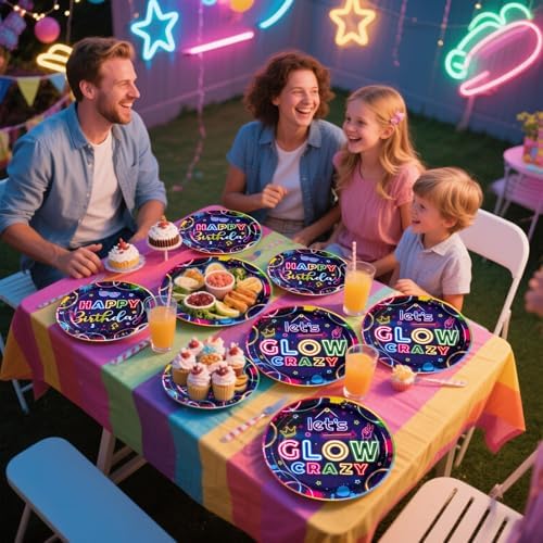 Grencian 96Pcs Neon Glow Party Tableware Set