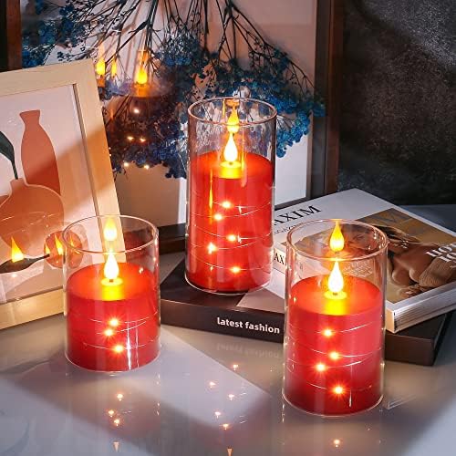Da by Flameless Candles with Remote Control Set of 3 Red