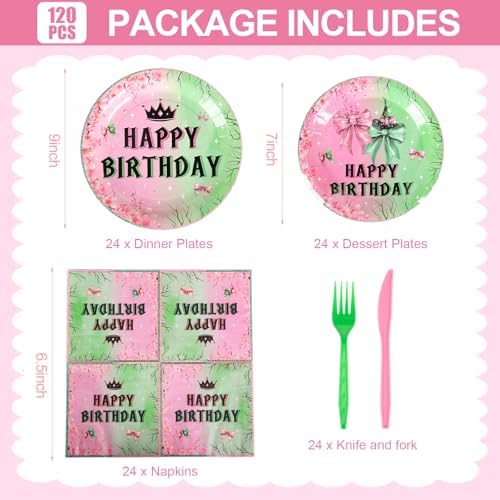 Pink and Green Party Tableware Set for 24 Guests