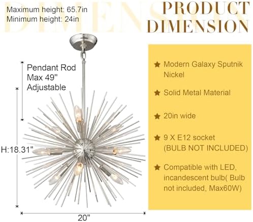 ZIRALIO 20 Inchanting Nickel Sputnik Chandelier 9 Light Modern Design