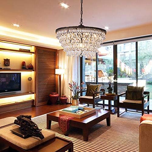 Wellmet 6 Light Crystal Chandelier 5 Tiers Farmhouse Ceiling Lighting Fixture 20 Inch