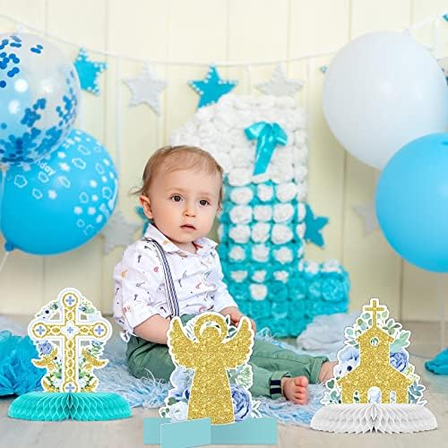 10 Pcs Light Blue Baptism Centerpieces with Glitter