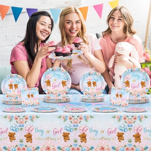 Teddy Bear Gender Reveal Tableware Set for Baby Shower Parties