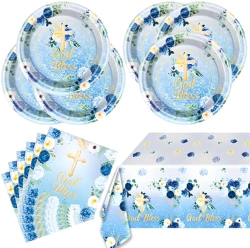 Blue God Bless Tableware Set for 20 Guests