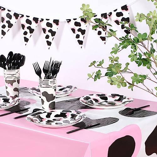 Buryeah 3 Pcs Pink Cow Table Cover Set