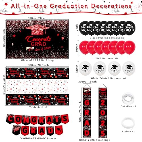 2025 Graduation Decorations Red Black Banners