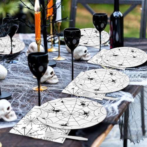 96 Piece Halloween Spider Web Tableware Set - Disposable for 24 Guests