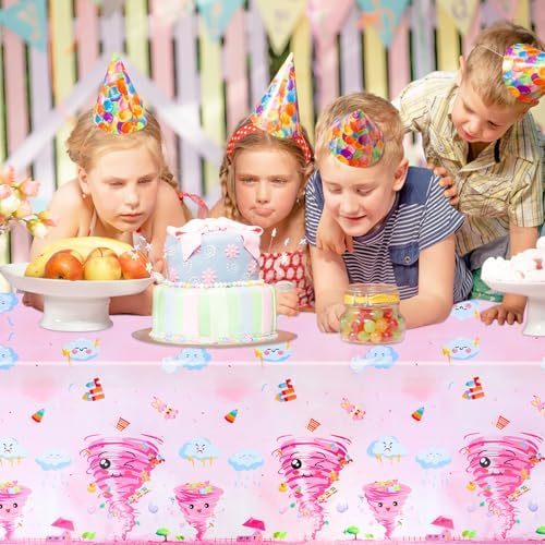 PHOGARY 2 PCS Tornado Birthday Tablecloths for Girl