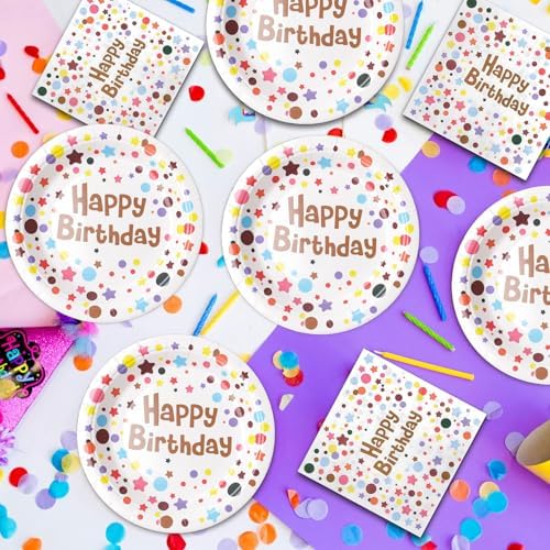 120 Pcs Happy Birthday Paper Plates and Napkins Set