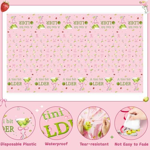 Pink Green Martini Themed Tablecloths 3Pcs