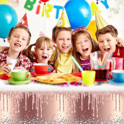 OULUN 2 Pcs Pink Rose Gold Glitter Birthday Tablecloth 42x71