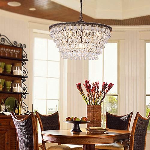 Wellmet 6 Light Crystal Chandelier 5 Tiers Farmhouse Ceiling Lighting Fixture 20 Inch