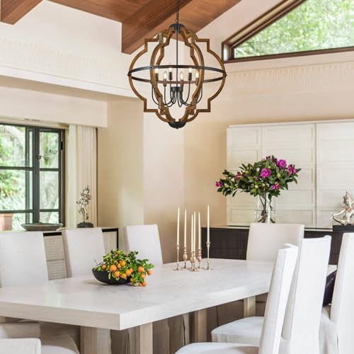8-Light Farmhouse Wood Pendant Light with Adjustable Height