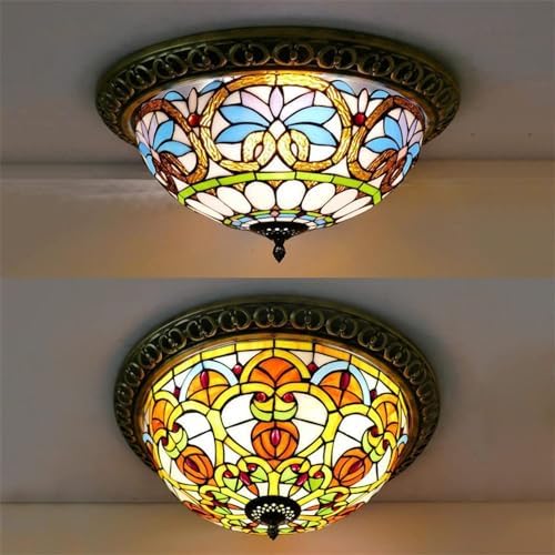 Victorian Stained Glass Ceiling Light Multi-Light Dome Fixture