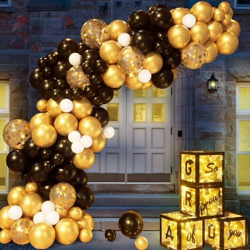 2025 Graduation Party Decorations 132Pcs Black Gold Balloons Garland Kit