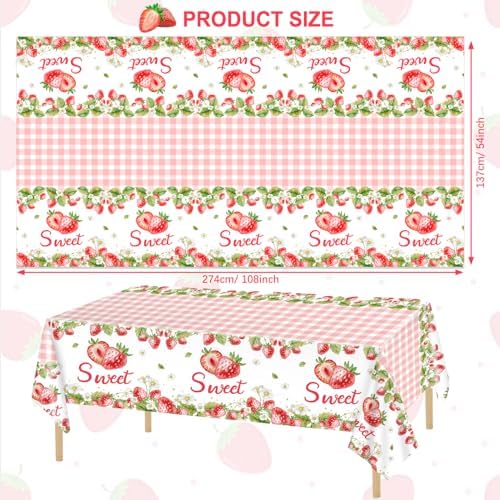 PHOGARY 2 Pack Strawberry Tablecloth Birthday Party Decorations