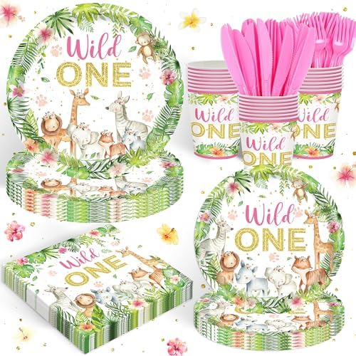 120PCS Wild One Party Tableware for Girls 1st Birthday