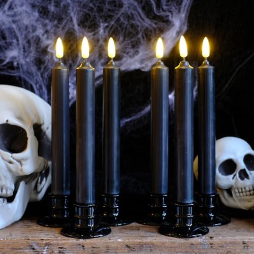 NONNO ZGF 6 Pack Real Wax Black Window Candles with Remote and Timer